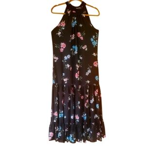 MSK Black Floral Halter Maxi Size Small